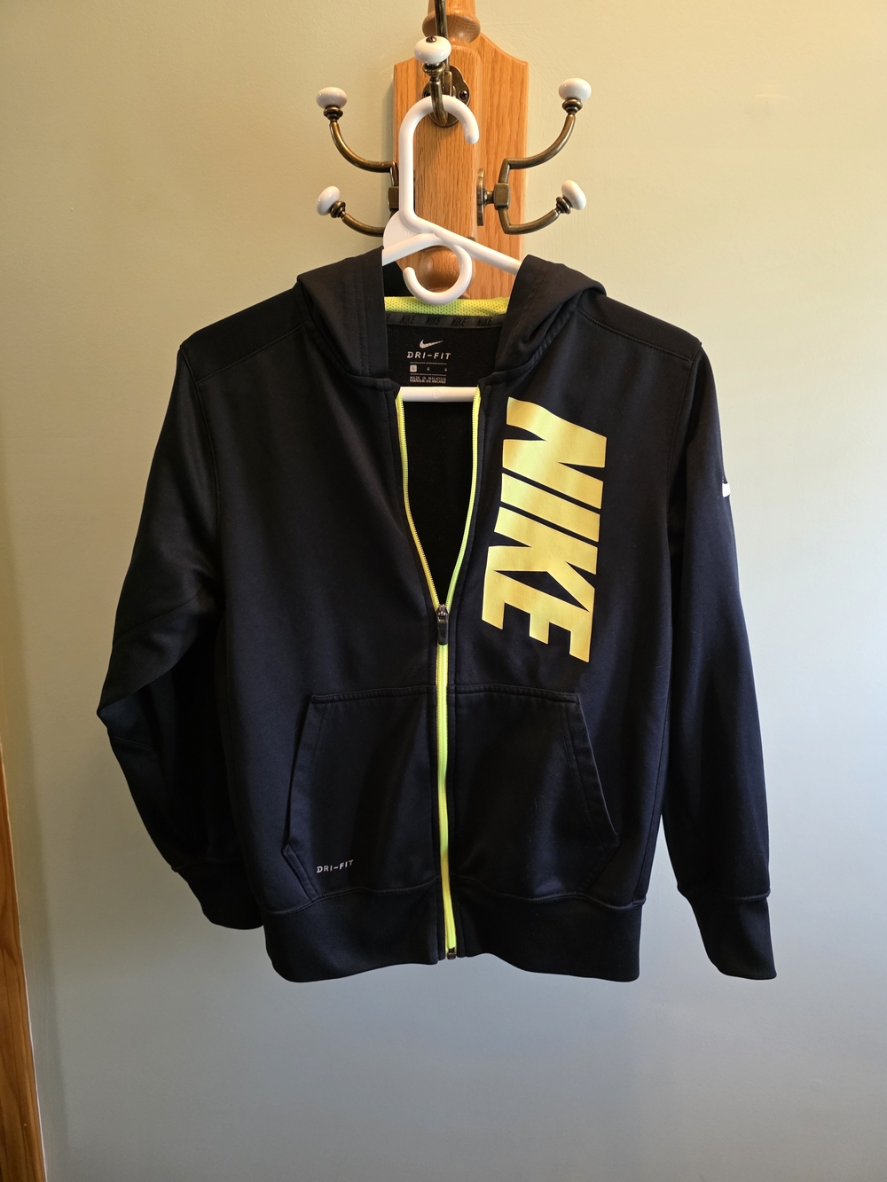 Nike Boy's Black Dri-FIT Full-Zip Hoodie with Yellow Accent